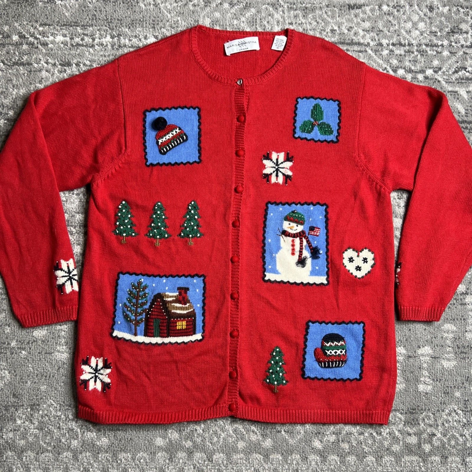 Vintage Marisa Christina Christmas Cardigan Sweater 1x 90’s Ugly Patchwork Read